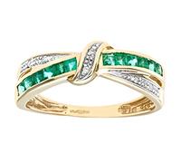 Naava 9ct Yellow Gold Gemstone with 0.025ct Diamond Bow Ring - Channel Set Anniversary Band for Women, Italian Made Ring Jewellery, UK Hallmarked