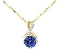 Naava 9ct Yellow Gold Necklace with Tanzanite and Diamond Twist Pendant, 46cm - Elegant Gold Jewellery for Women with 0.02ct Round Diamonds