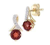 Naava 9ct Yellow Gold Round Garnet and Diamond Twist Drop Earrings