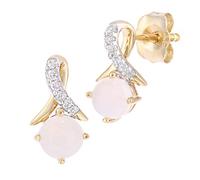 Naava 9ct Yellow Gold Round Opal and Diamond Twist Drop Earrings