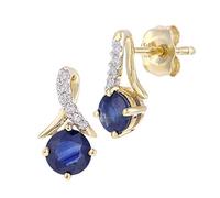 Naava 9ct Yellow Gold Round Sapphire and Diamond Twist Drop Earrings