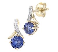 Naava 9ct Yellow Gold Round Tanzanite and Diamond Twist Drop Earrings