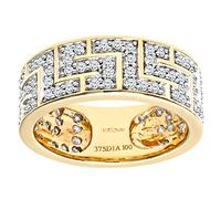 Naava Men's 9 ct Yellow Gold 1 ct Diamond Greek Key Ring, Size V