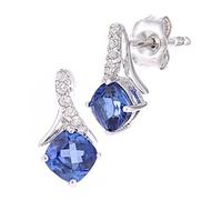 Naava’s 9 Ct White Gold Earrings for Women with Tanzanite and Diamond Accents - Blue Earrings with Elegant Twist Drop Design - Authentic Blue Stone Earrings