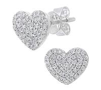 Naava Women's 0.25 ct Pave Set Diamond Heart 18 ct White Gold Stud Earrings