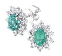 Naava Women's 18 ct White Gold 0.66 ct Round Brilliant Cut Diamond Oval Emerald Earrings