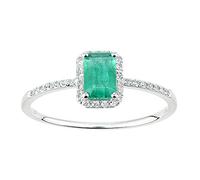 Naava Women's 18 ct White Gold Round Emerald and Diamond Ring, Size N