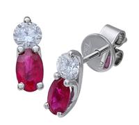 Naava Women's 18 ct White Gold Stud Earrrings, Ruby and Diamond Stones