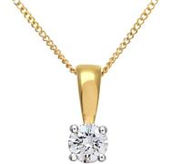Naava Women's 18 ct Yellow Gold Solitaire Pendant + Chain, H/SI Certified Diamond, Round Brilliant, 0.25ct