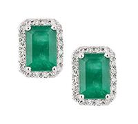 Naava Women's 18ct White Gold Emerald and Diamond Square Stud Earrings