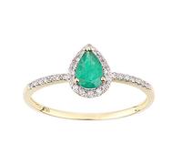 Naava Women's 18ct Yellow Gold Emerald and Diamond Teardrop Gemstone Ring - Size O