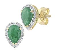 Naava Women's 18ct Yellow Gold Emerald and Diamond Teardrop Stud Earrings