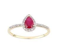 Naava Women's 18ct Yellow Gold Ruby and Diamond Teardrop Gemstone Ring - Size O