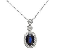 Naava Women's 9 ct White Gold 0.60 ct Blue Sapphire and Diamonds Oval Pendant with Chain Necklace of 40 cm