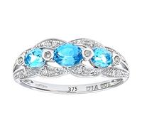 Naava Women's 9 ct White Gold Blue Topaz and Diamond Fig Eight Design Ring, Size K