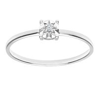 Naava Women's 9 ct White Gold Illusion Set Round Brilliant Cut Diamond Solitare Ring, Size P