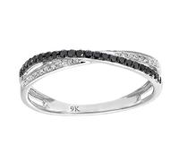 Naava Women's 9 ct White Gold Round 0.23 ct Black and White Diamond Kiss Ring, Size L
