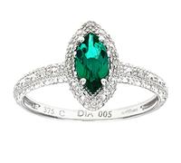 Naava Women's 9 ct White Gold Round Brilliant Cut Created Marquise Emerald and Diamond Cluster Ring, Size L
