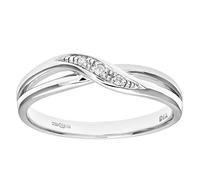Naava Women's 9 ct White Gold Round Brilliant Cut Diamond Crossover Ring, Size P
