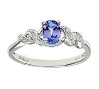 Naava Women's 9 ct White Gold Round Brilliant Cut Oval Tanzanite with Pave Set Diamond Twist Shoulder Ring, Size K
