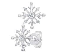 Naava Women's 9 ct White Gold Snowflake Design Stud Earrings