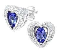 Naava Women's 9 ct White Gold Tanzanite and Diamond Heart Earrings