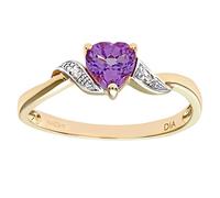 Naava Women's 9 ct Yellow Gold Amethyst and Diamond Heart Ring