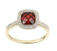 Naava Women's 9 ct Yellow Gold Diamond and Garnet Ring, Square Cut Gemstone, Size - P