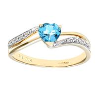 Naava Women's 9 ct Yellow Gold Diamond and Heart Blue Topaz Ring