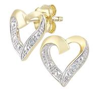 Naava Women's 9 ct Yellow Gold Diamond Heart Earrings