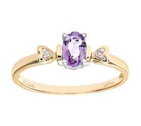 Naava Women's 9 ct Yellow Gold Round Brilliant Cut Diamond and Amythyst Fancy Ring, Size O
