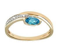 Naava Women's 9 ct Yellow Gold Round Brilliant Cut Diamond and Marquise Blue Topaz Ring, Size O