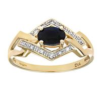 Naava Women's 9 ct Yellow Gold Round Brilliant Cut Diamond and Sapphire Fancy Ring, Size P
