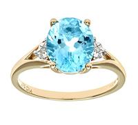 Naava Women's 9 ct Yellow Gold Round Brilliant Cut Oval Blue Topaz and Diamond Ring, Size N