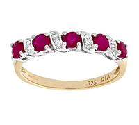 Naava Women's 9 ct Yellow Gold Ruby and Diamond Eternity Ring, Size M