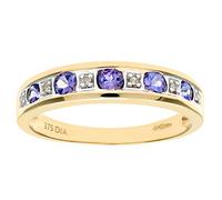 Naava Women's 9 ct Yellow Gold Tanzanite and Diamond Eternity Ring, Size M