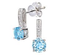 Naava Women's 9ct White Gold Diamond and Blue Topaz Gemstone Round Cut Drop Earrings
