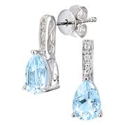 Naava Women's 9ct White Gold Diamond and Blue Topaz Gemstone Teardrop Cut Drop Earrings
