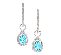Naava Women's 9ct White Gold Diamond and Blue Topaz Teardrop Hoop Earrings