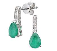 Naava Women's 9ct White Gold Diamond and Emerald Gemstone Teardrop Cut Drop Earrings