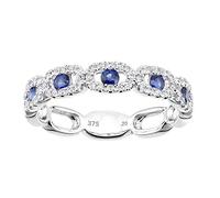 Naava Women's 9ct White Gold Diamond and Sapphire Gemstone Oval Links Ring - Size M