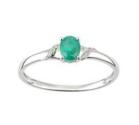 Naava Women's 9ct White Gold Emerald and Diamond Oval Gemstone Ring - Size O