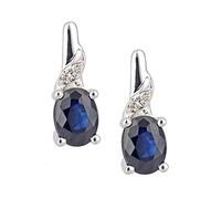 Naava Women's 9ct White Gold Sapphire and Diamond Oval Gemstone Drop Earrings