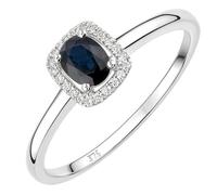 Naava Women's 9ct White Gold Sapphire and Diamond Oval Gemstone Ring - Size O