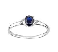 Naava Women's 9ct White Gold Sapphire and Diamond Oval Gemstone Ring - Size P
