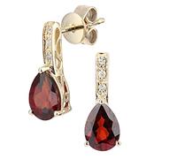 Naava Women's 9ct Yellow Gold Diamond and Garnet Gemstone Teardrop Cut Drop Earrings