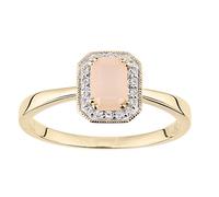 Naava Women's 9ct Yellow Gold Diamond and Pink Opal Gemstone Rectangle Cut Ring - Size K