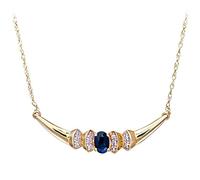 Naava Women's Diamond and Sapphire Necklace, Prong Set, 9 ct Yellow Gold Chain, 41cm Length, 0.05 ct Diamond Weight, Model PNE1132 S(DP0555)