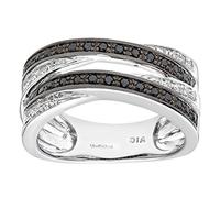 Naava Women's Diamond Ring, 9 ct White Gold Pave set with Black and White Diamonds In Crossover Style,Size:S