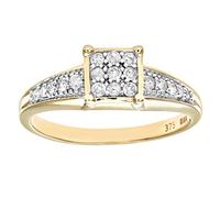 Naava Women's Diamond Set Shoulders and 9 ct Yellow Gold Square Design Ring - Size T
